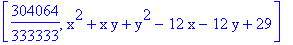 [304064/333333, x^2+x*y+y^2-12*x-12*y+29]